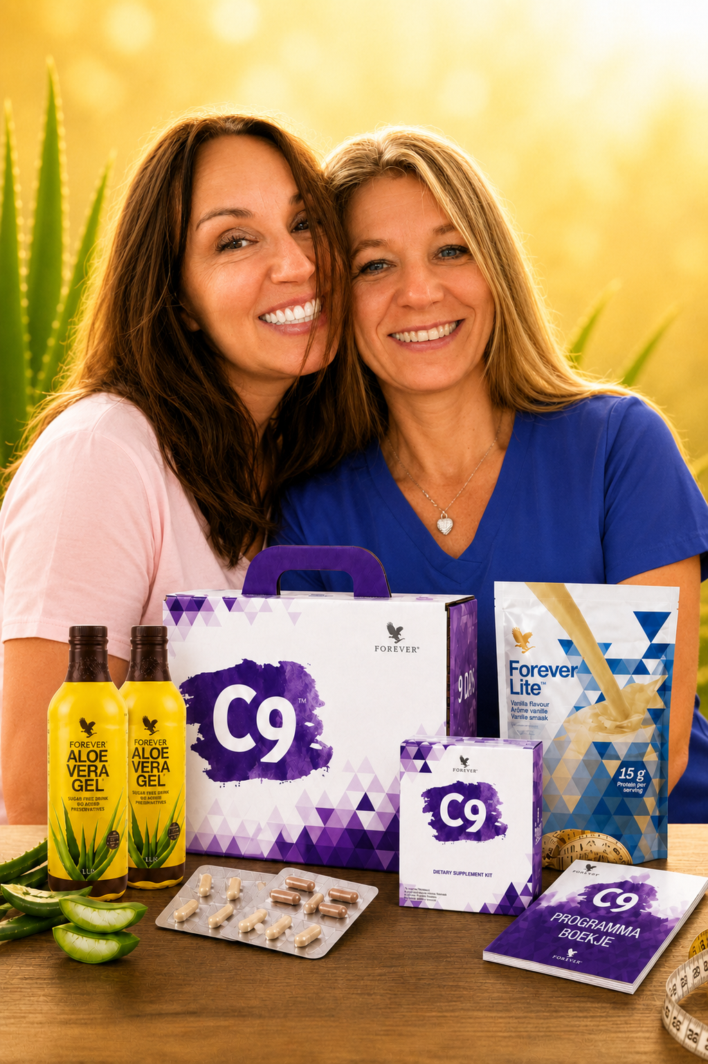 Anna Magdalena met Forever C9 productenset en aloë vera planten